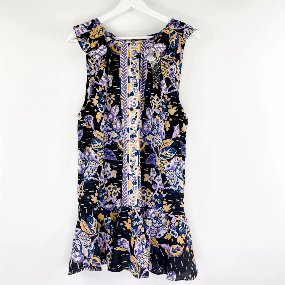 Free People Linen Ruffle Top Summer In Tulum Top Small Boho Floral Like New - Picture 4 of 8